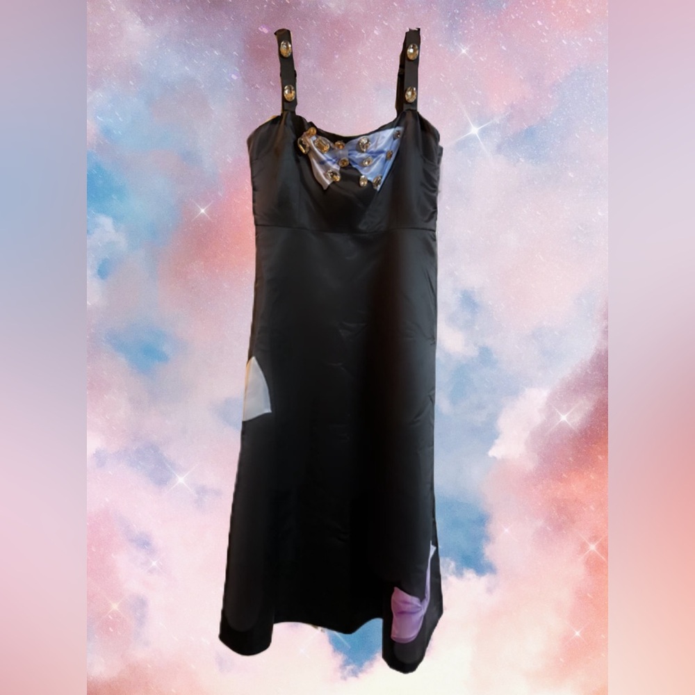 Cynthia Rowley Black Satin w/ Bows & Gems, Sz 0 NWT